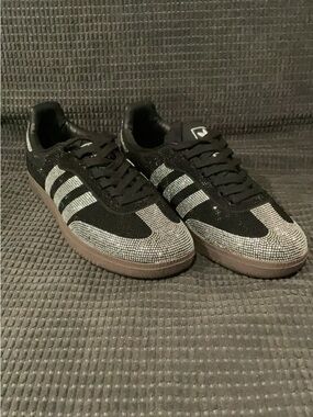 Black and Silver Athletic Sneakers with Rhinestone Accent